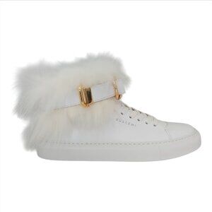Buscemi 100mm High-Top Sneakers White Rabbit Fur Gold Buckle EU 37 / US 7 NWT